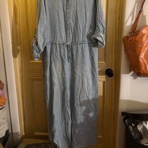 Cloth & Stone Denim Jumpsuit Chambray Light Blue Utility Button Front Size XL
